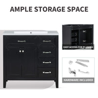 VanityFus 28.6-in Black Bathroom Vanity Single Sink Combo Undermount with Ceramic Top 2 doors 3 drawers