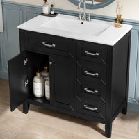VanityFus 28.6-in Black Bathroom Vanity Single Sink Combo Undermount with Ceramic Top 2 doors 3 drawers