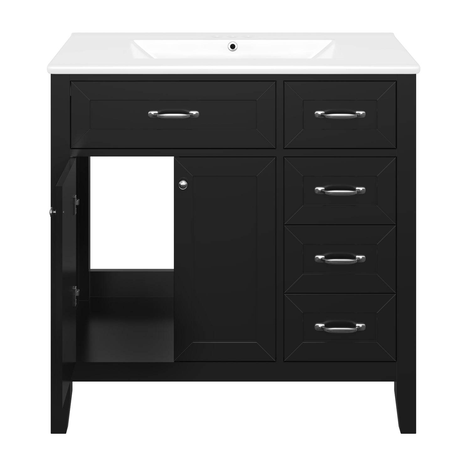 VanityFus 28.6-in Black Bathroom Vanity Single Sink Combo Undermount with Ceramic Top 2 doors 3 drawers