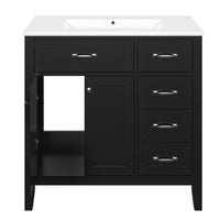 VanityFus 28.6-in Black Bathroom Vanity Single Sink Combo Undermount with Ceramic Top 2 doors 3 drawers