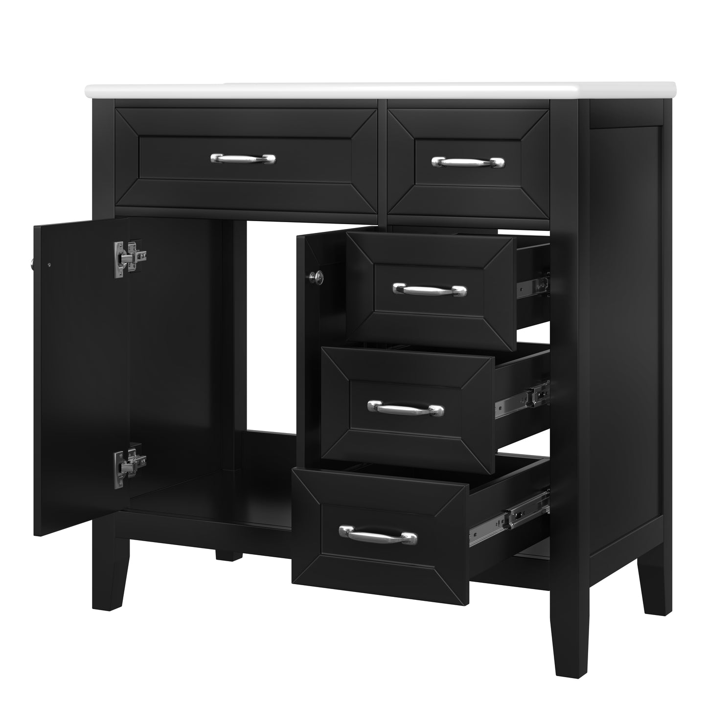 VanityFus 28.6-in Black Bathroom Vanity Single Sink Combo Undermount with Ceramic Top 2 doors 3 drawers