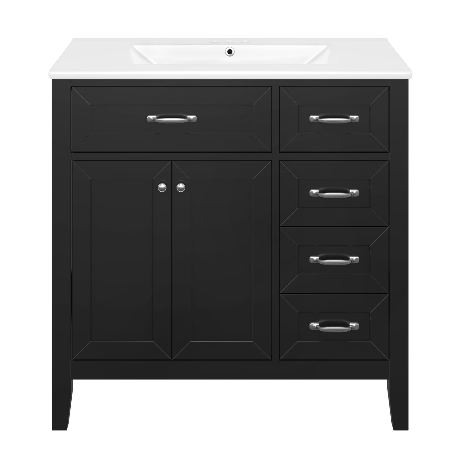 VanityFus 28.6-in Black Bathroom Vanity Single Sink Combo Undermount with Ceramic Top 2 doors 3 drawers