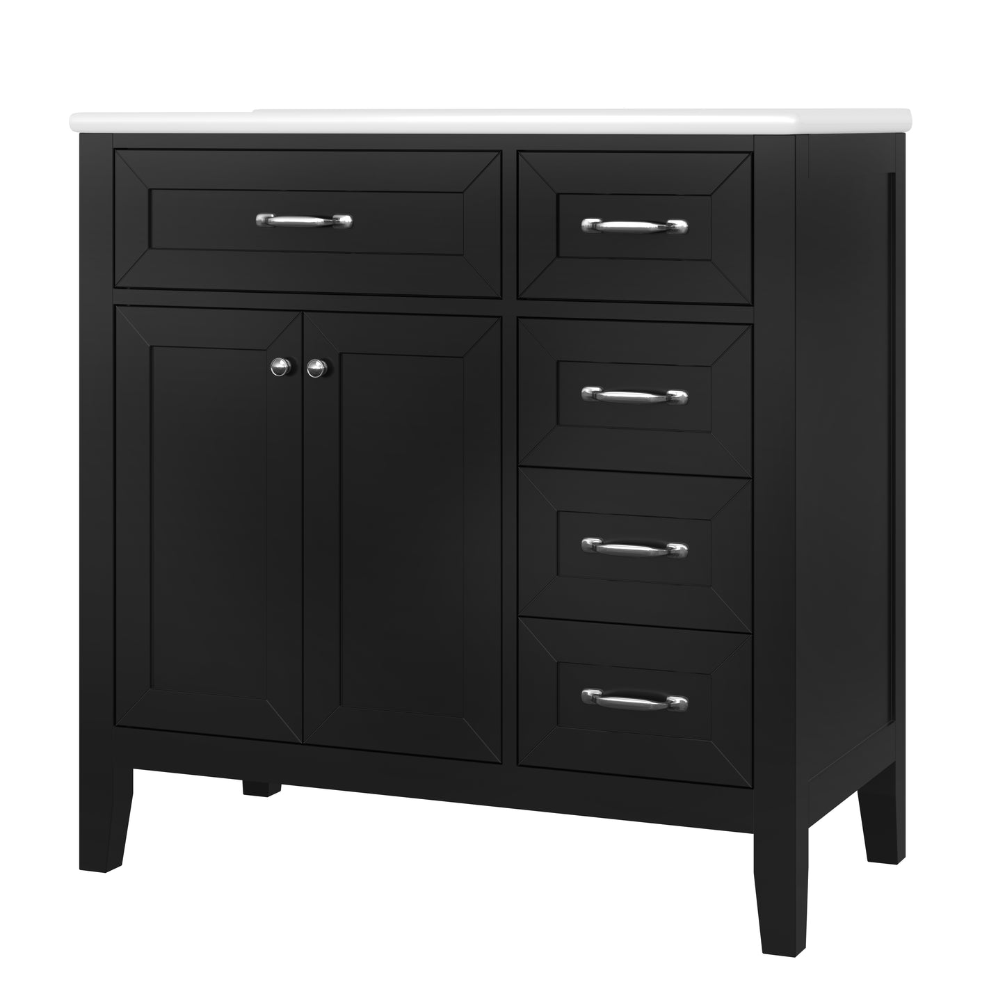 VanityFus 28.6-in Black Bathroom Vanity Single Sink Combo Undermount with Ceramic Top 2 doors 3 drawers