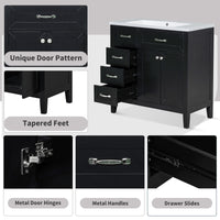 VanityFus 28.6-in Black Bathroom Vanity Single Sink Combo Undermount with Ceramic Top 2 doors 3 drawers