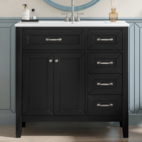 VanityFus 28.6-in Black Bathroom Vanity Single Sink Combo Undermount with Ceramic Top 2 doors 3 drawers