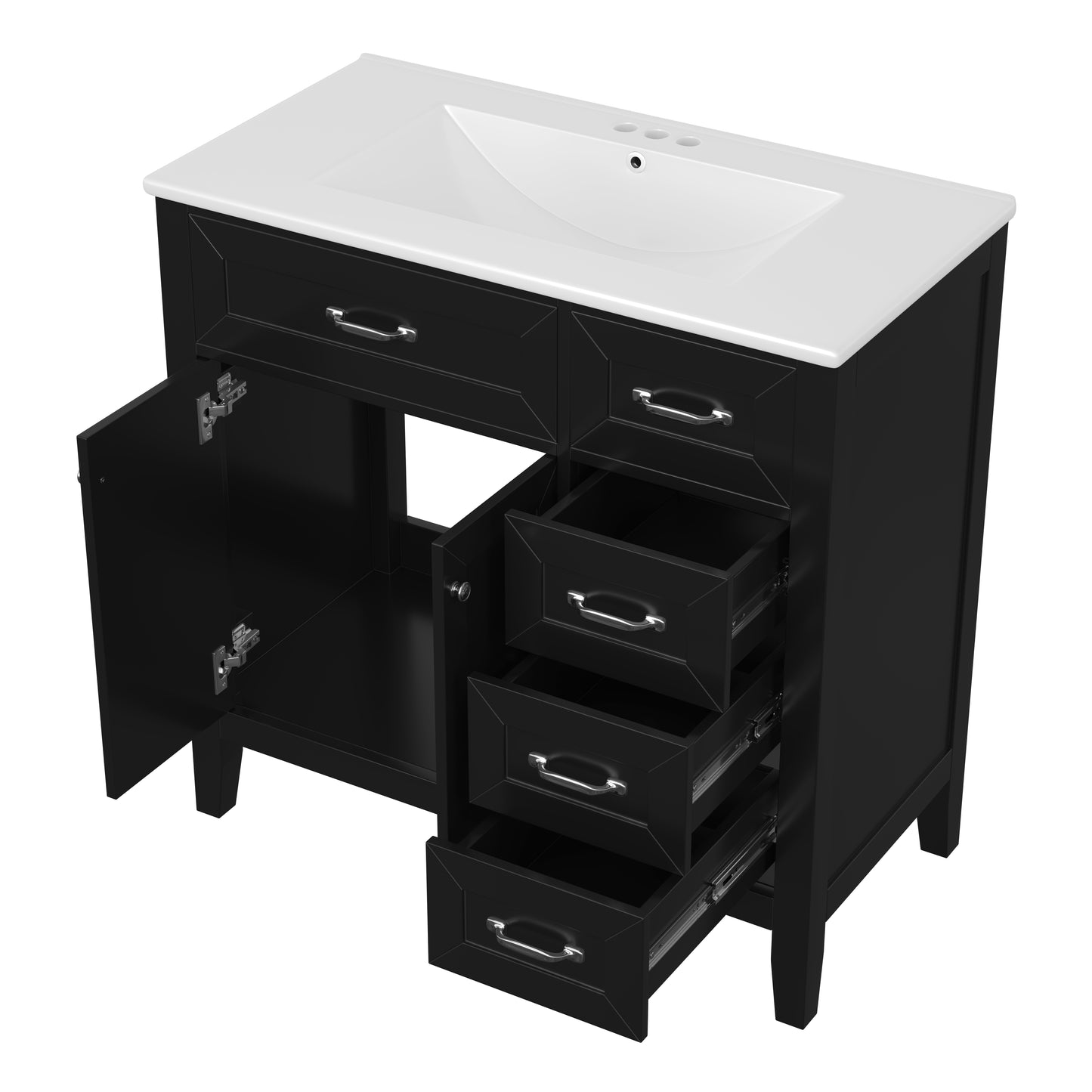 VanityFus 28.6-in Black Bathroom Vanity Single Sink Combo Undermount with Ceramic Top 2 doors 3 drawers