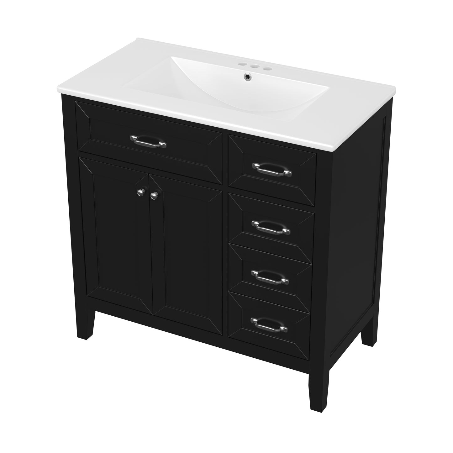 VanityFus 28.6-in Black Bathroom Vanity Single Sink Combo Undermount with Ceramic Top 2 doors 3 drawers