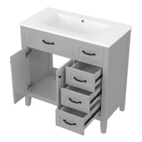 VanityFus 28.6-in Gray Bathroom Vanity Single Sink Combo Undermount with Ceramic Top 2 doors 3 drawers