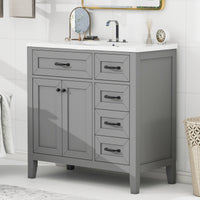 VanityFus 28.6-in Gray Bathroom Vanity Single Sink Combo Undermount with Ceramic Top 2 doors 3 drawers