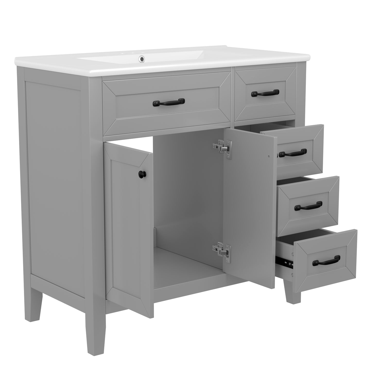 VanityFus 28.6-in Gray Bathroom Vanity Single Sink Combo Undermount with Ceramic Top 2 doors 3 drawers
