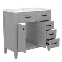 VanityFus 28.6-in Gray Bathroom Vanity Single Sink Combo Undermount with Ceramic Top 2 doors 3 drawers