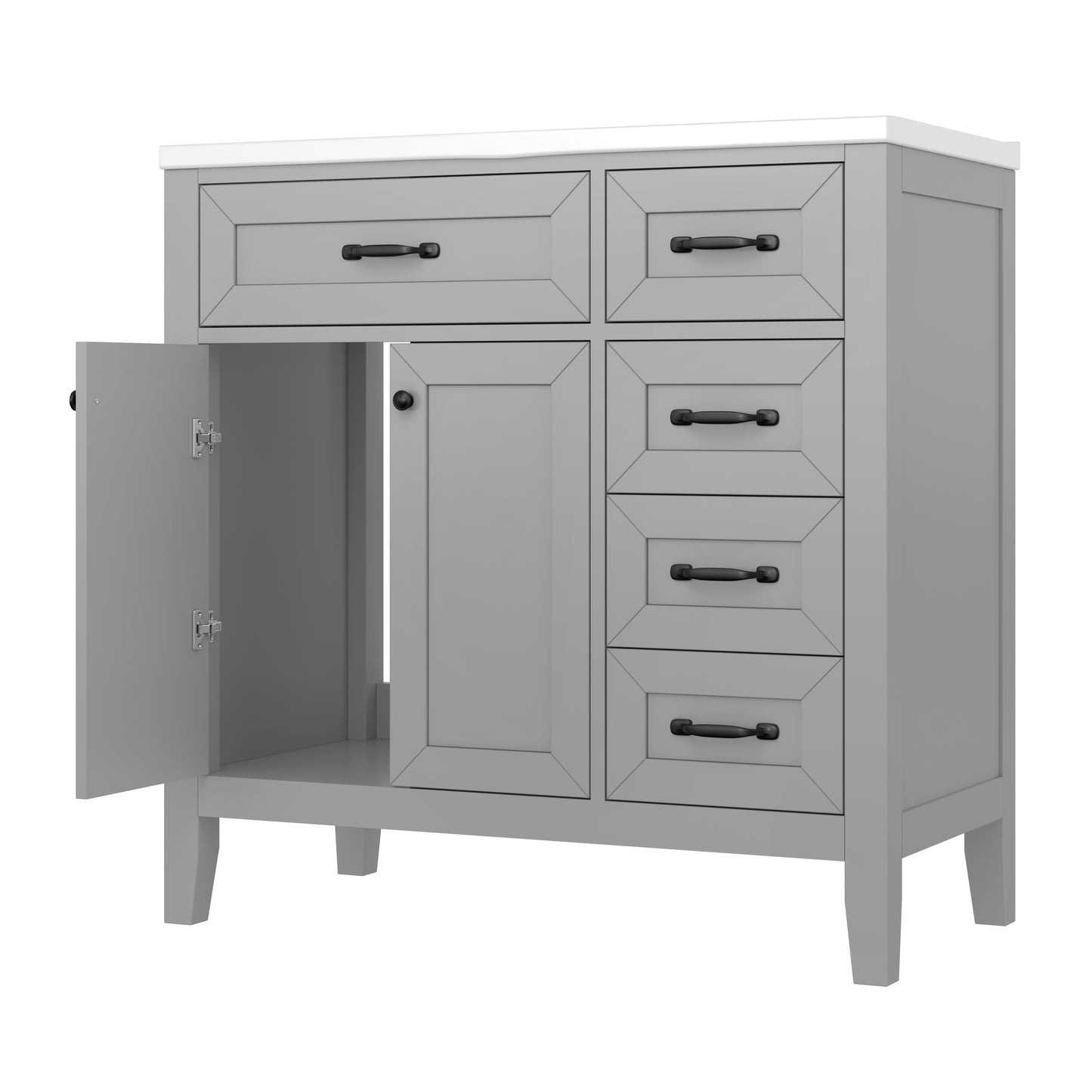 VanityFus 28.6-in Gray Bathroom Vanity Single Sink Combo Undermount with Ceramic Top 2 doors 3 drawers