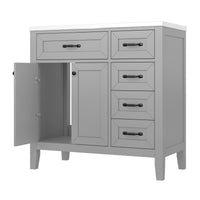 VanityFus 28.6-in Gray Bathroom Vanity Single Sink Combo Undermount with Ceramic Top 2 doors 3 drawers