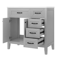 VanityFus 28.6-in Gray Bathroom Vanity Single Sink Combo Undermount with Ceramic Top 2 doors 3 drawers