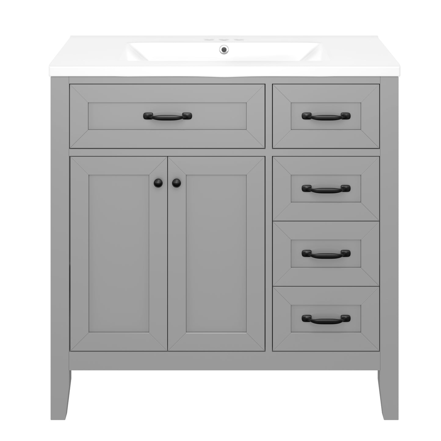 VanityFus 28.6-in Gray Bathroom Vanity Single Sink Combo Undermount with Ceramic Top 2 doors 3 drawers