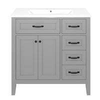 VanityFus 28.6-in Gray Bathroom Vanity Single Sink Combo Undermount with Ceramic Top 2 doors 3 drawers