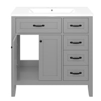 VanityFus 28.6-in Gray Bathroom Vanity Single Sink Combo Undermount with Ceramic Top 2 doors 3 drawers