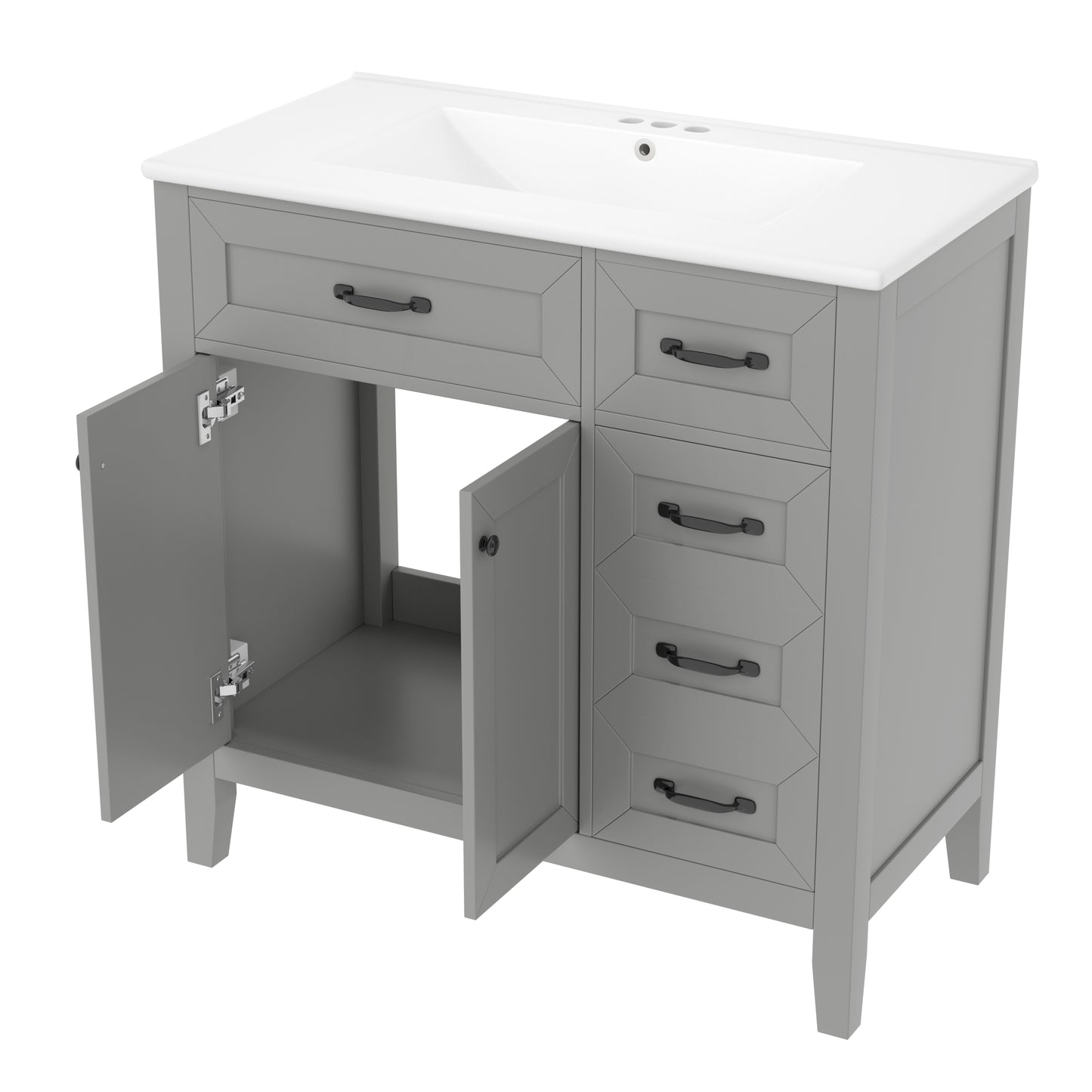 VanityFus 28.6-in Gray Bathroom Vanity Single Sink Combo Undermount with Ceramic Top 2 doors 3 drawers
