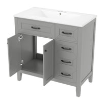 VanityFus 28.6-in Gray Bathroom Vanity Single Sink Combo Undermount with Ceramic Top 2 doors 3 drawers