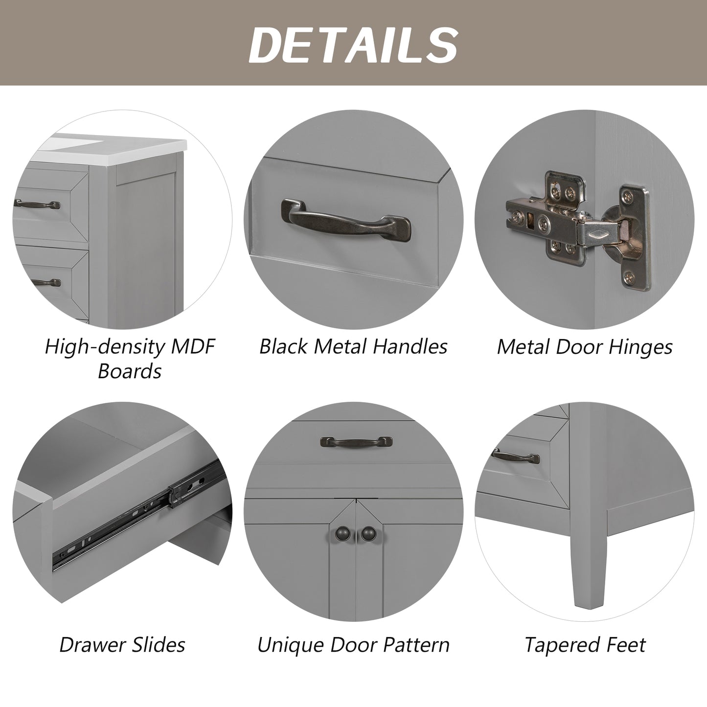 VanityFus 28.6-in Gray Bathroom Vanity Single Sink Combo Undermount with Ceramic Top 2 doors 3 drawers