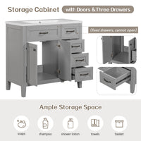 VanityFus 28.6-in Gray Bathroom Vanity Single Sink Combo Undermount with Ceramic Top 2 doors 3 drawers