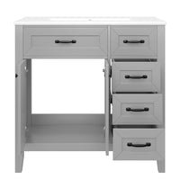 VanityFus 28.6-in Gray Bathroom Vanity Single Sink Combo Undermount with Ceramic Top 2 doors 3 drawers