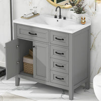 VanityFus 28.6-in Gray Bathroom Vanity Single Sink Combo Undermount with Ceramic Top 2 doors 3 drawers