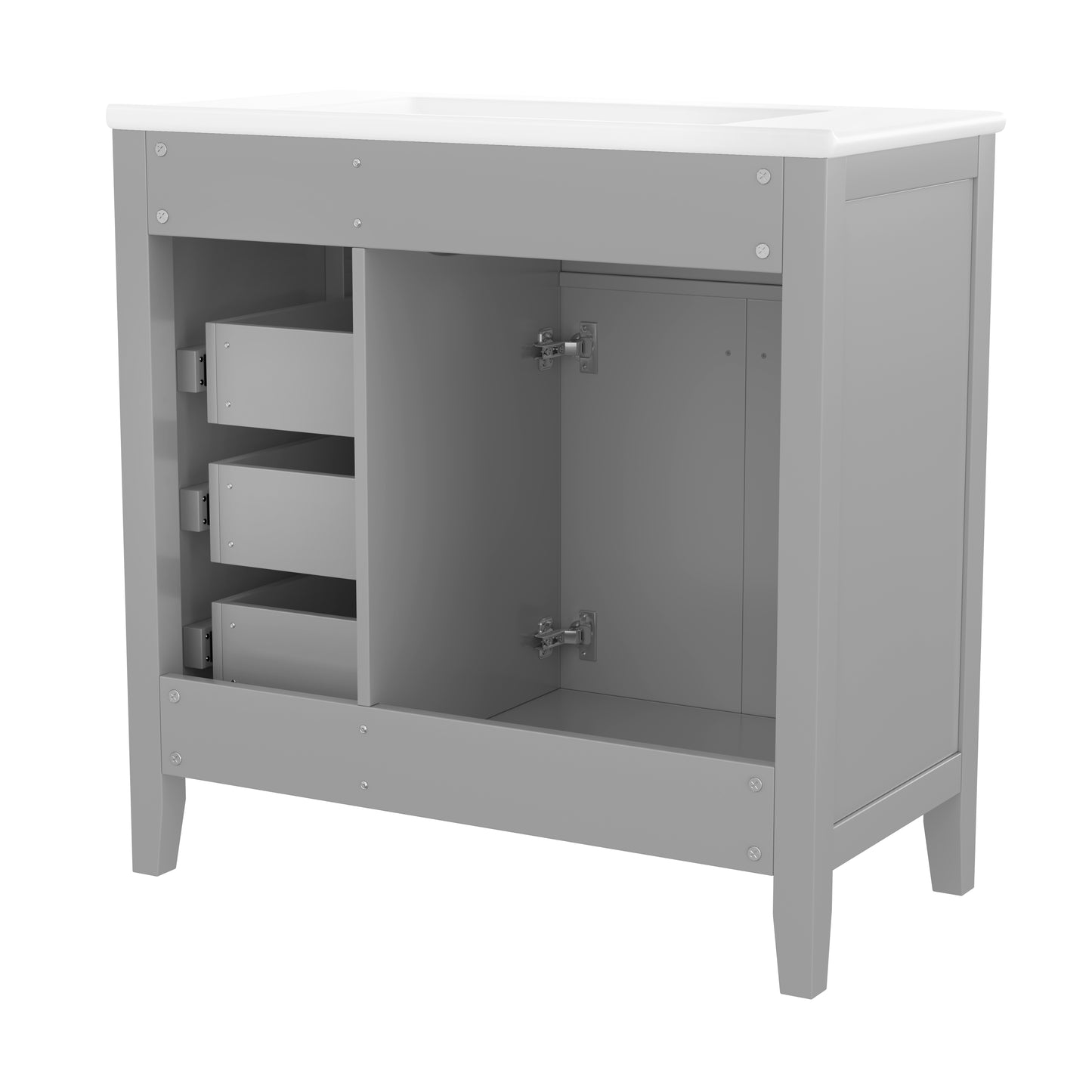 VanityFus 28.6-in Gray Bathroom Vanity Single Sink Combo Undermount with Ceramic Top 2 doors 3 drawers