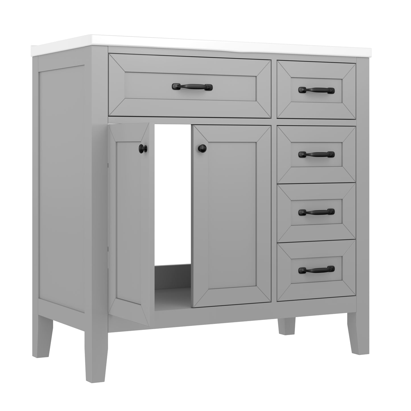 VanityFus 28.6-in Gray Bathroom Vanity Single Sink Combo Undermount with Ceramic Top 2 doors 3 drawers