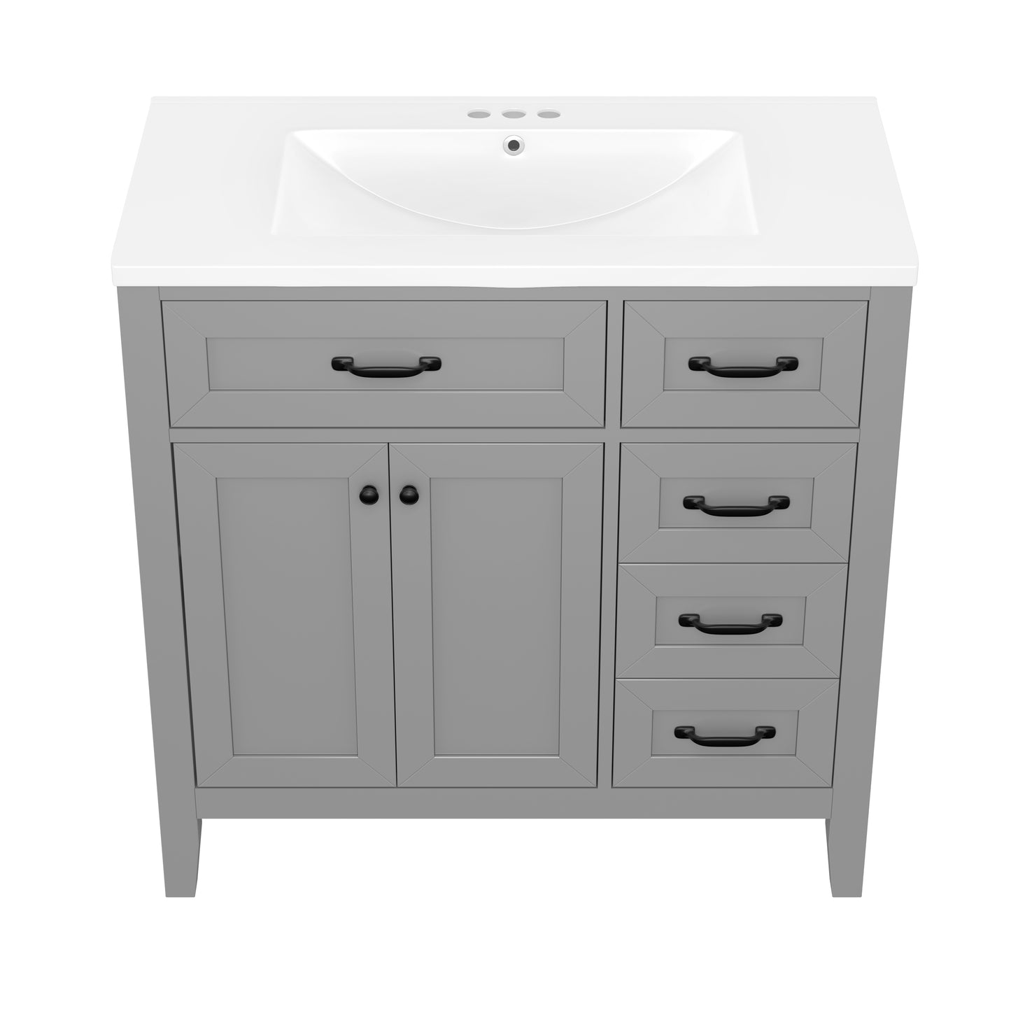 VanityFus 28.6-in Gray Bathroom Vanity Single Sink Combo Undermount with Ceramic Top 2 doors 3 drawers