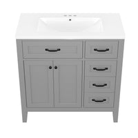 VanityFus 28.6-in Gray Bathroom Vanity Single Sink Combo Undermount with Ceramic Top 2 doors 3 drawers