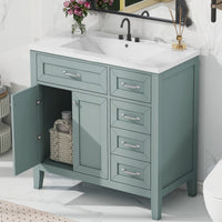 VanityFus 28.6-in Green Bathroom Vanity Single Sink Combo Undermount with Ceramic Top 2 doors 3 drawers