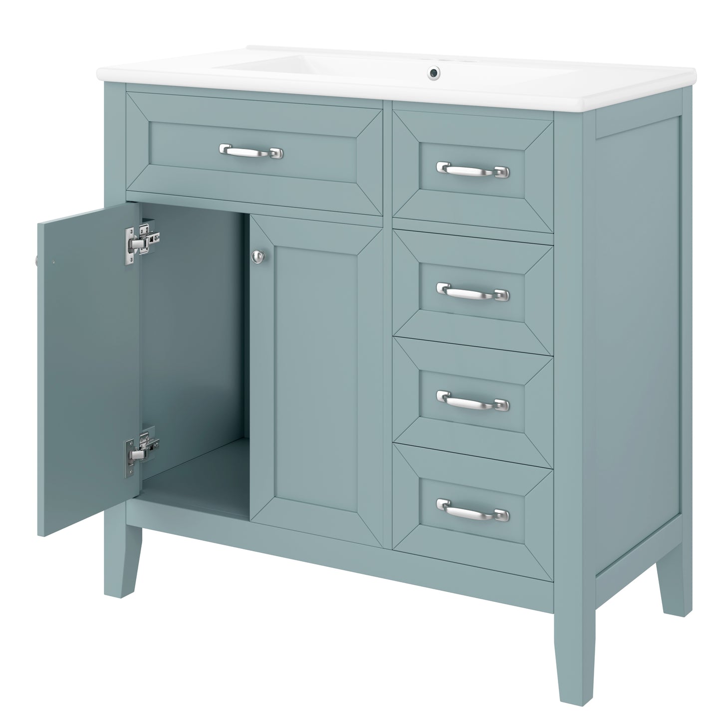 VanityFus 28.6-in Green Bathroom Vanity Single Sink Combo Undermount with Ceramic Top 2 doors 3 drawers