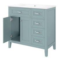 VanityFus 28.6-in Green Bathroom Vanity Single Sink Combo Undermount with Ceramic Top 2 doors 3 drawers