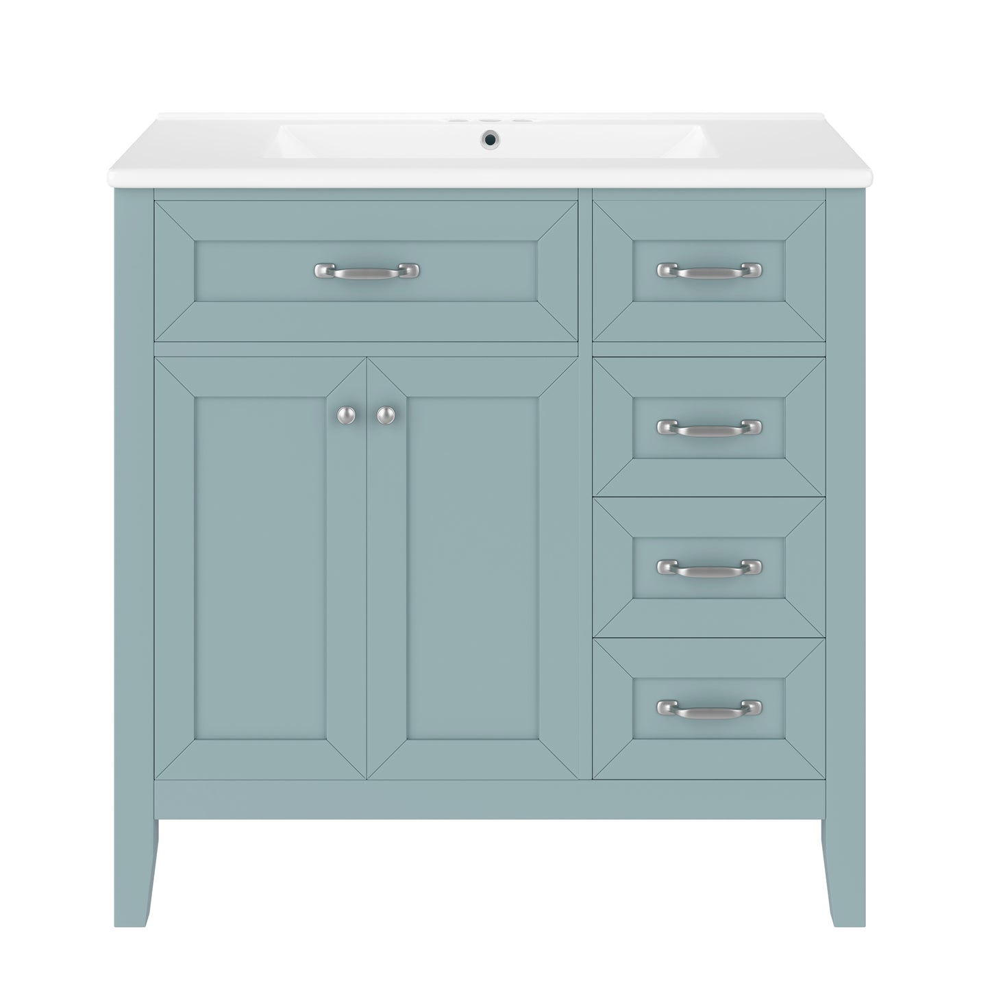 VanityFus 28.6-in Green Bathroom Vanity Single Sink Combo Undermount with Ceramic Top 2 doors 3 drawers
