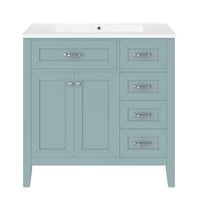 VanityFus 28.6-in Green Bathroom Vanity Single Sink Combo Undermount with Ceramic Top 2 doors 3 drawers