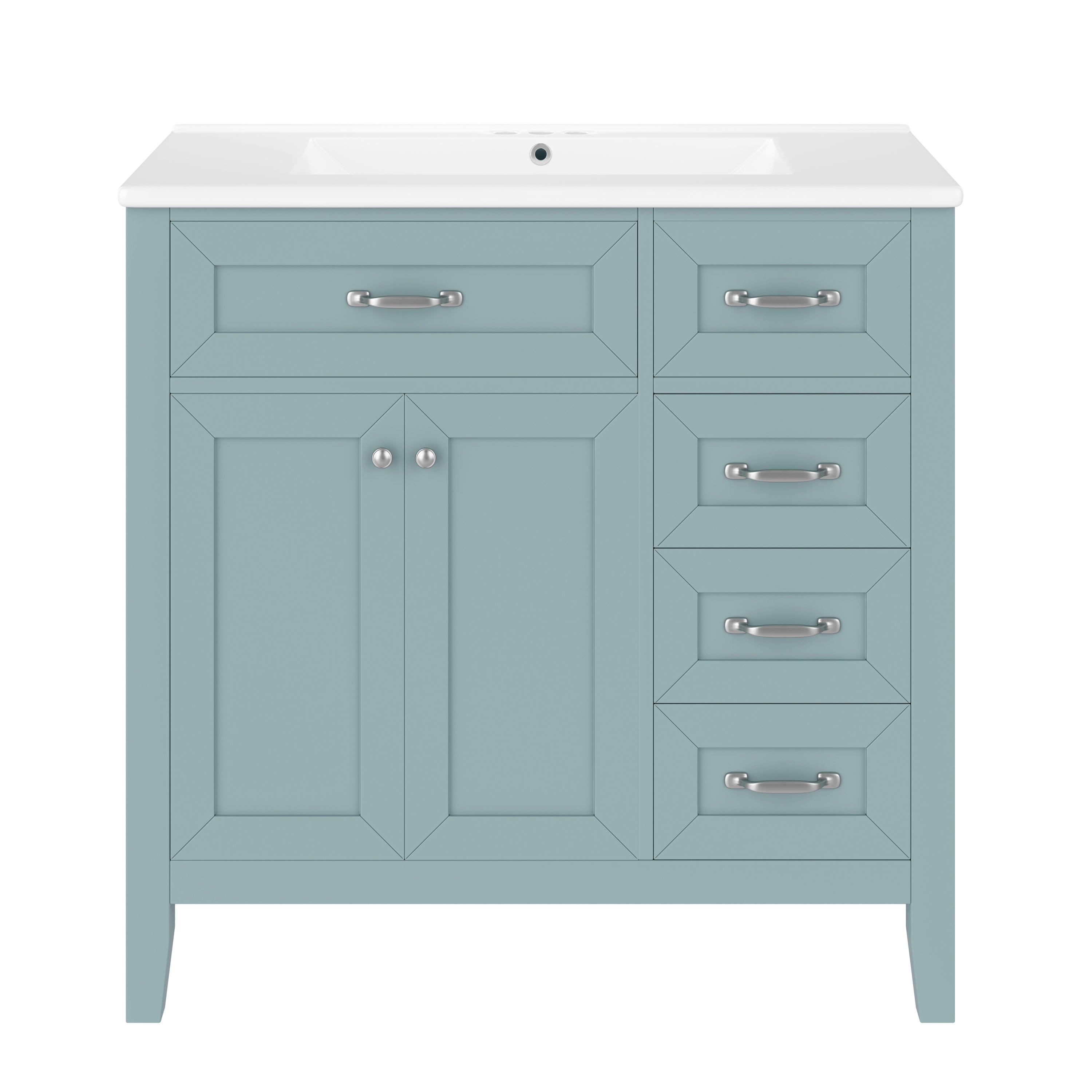 VanityFus 28.6-in Green Bathroom Vanity Single Sink Combo Undermount with Ceramic Top 2 doors 3 drawers