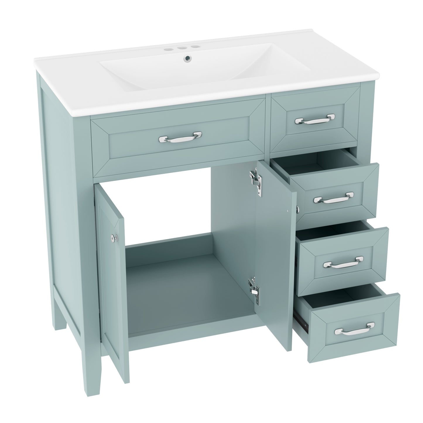 VanityFus 28.6-in Green Bathroom Vanity Single Sink Combo Undermount with Ceramic Top 2 doors 3 drawers