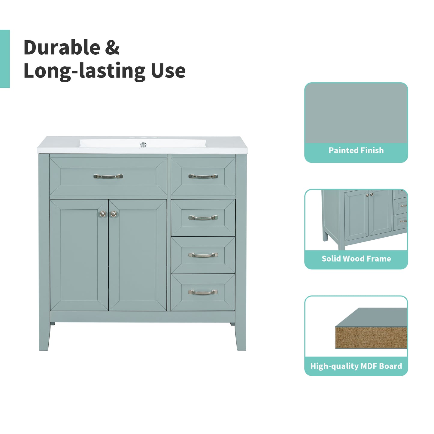 VanityFus 28.6-in Green Bathroom Vanity Single Sink Combo Undermount with Ceramic Top 2 doors 3 drawers