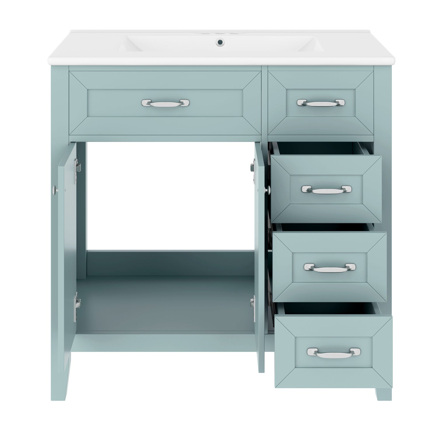 VanityFus 28.6-in Green Bathroom Vanity Single Sink Combo Undermount with Ceramic Top 2 doors 3 drawers