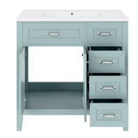 VanityFus 28.6-in Green Bathroom Vanity Single Sink Combo Undermount with Ceramic Top 2 doors 3 drawers