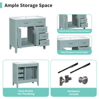 VanityFus 28.6-in Green Bathroom Vanity Single Sink Combo Undermount with Ceramic Top 2 doors 3 drawers