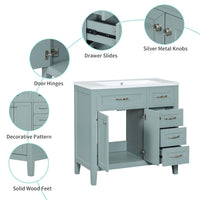 VanityFus 28.6-in Green Bathroom Vanity Single Sink Combo Undermount with Ceramic Top 2 doors 3 drawers