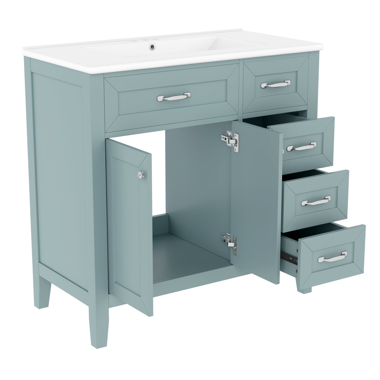 VanityFus 28.6-in Green Bathroom Vanity Single Sink Combo Undermount with Ceramic Top 2 doors 3 drawers