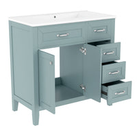 VanityFus 28.6-in Green Bathroom Vanity Single Sink Combo Undermount with Ceramic Top 2 doors 3 drawers