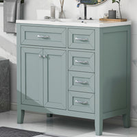 VanityFus 28.6-in Green Bathroom Vanity Single Sink Combo Undermount with Ceramic Top 2 doors 3 drawers