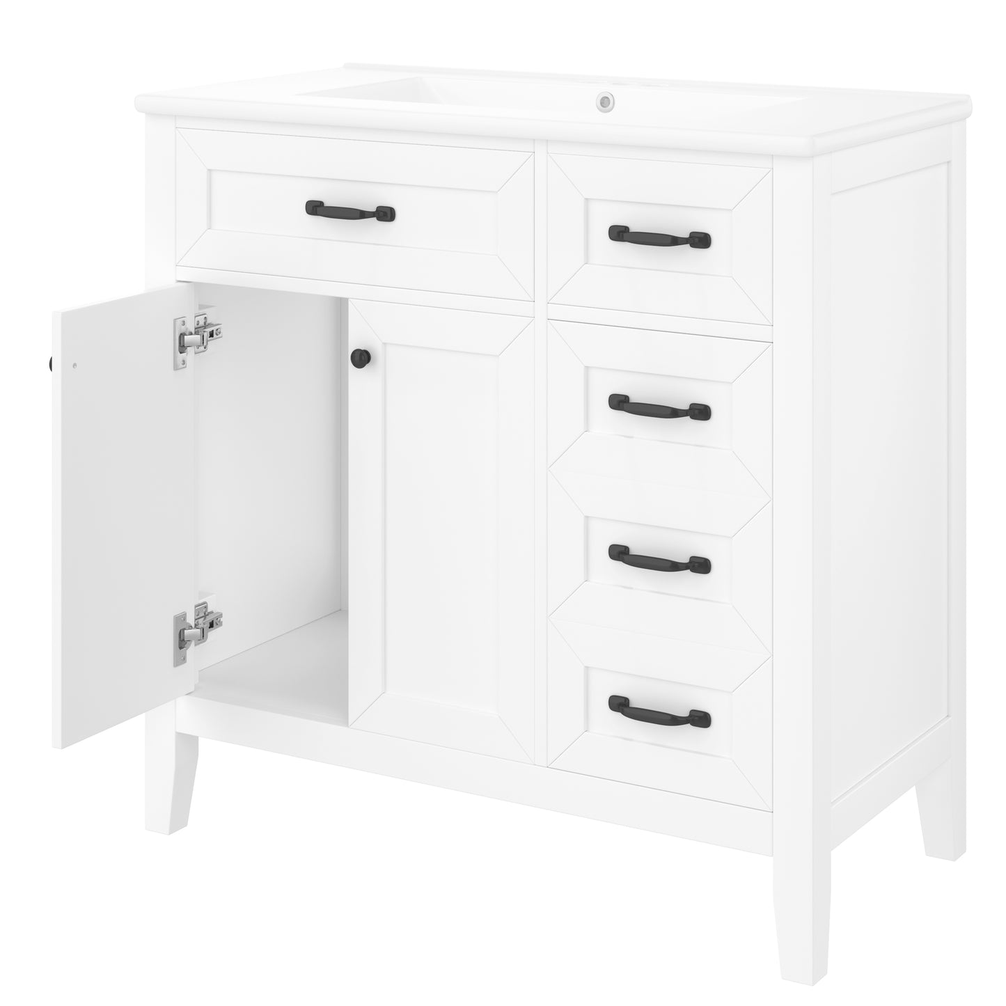 VanityFus 28.6-in White Bathroom Vanity Single Sink Combo Undermount with Ceramic Top 2 doors 3 drawers