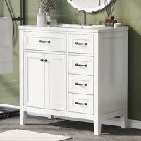 VanityFus 28.6-in White Bathroom Vanity Single Sink Combo Undermount with Ceramic Top 2 doors 3 drawers