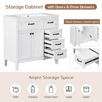 VanityFus 28.6-in White Bathroom Vanity Single Sink Combo Undermount with Ceramic Top 2 doors 3 drawers