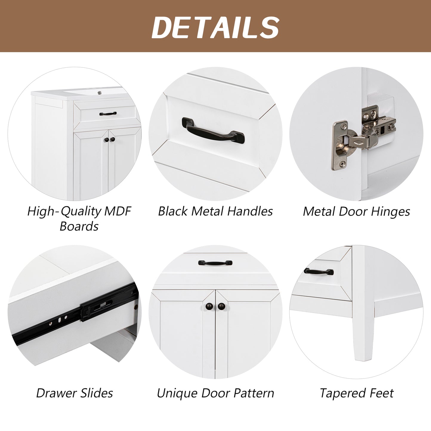 VanityFus 28.6-in White Bathroom Vanity Single Sink Combo Undermount with Ceramic Top 2 doors 3 drawers
